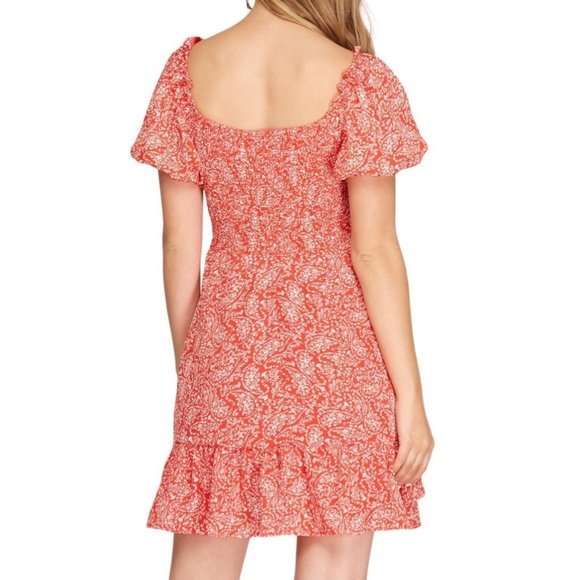 She and Sky Puff Sleeve Tiered Ruffle Mini Dress Red White Size Large NWT - Picture 2 of 3